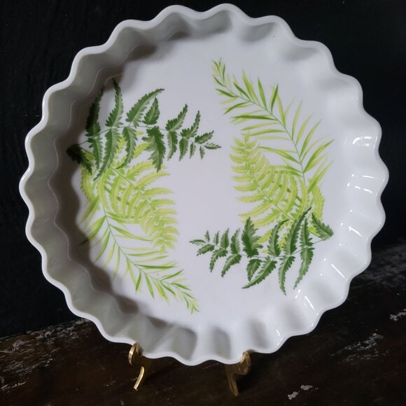Vintage Shafford Enchantment Fern Leaf Porcelain Pie Dish Quiche Pie Baking Dish - Picture 1 of 4
